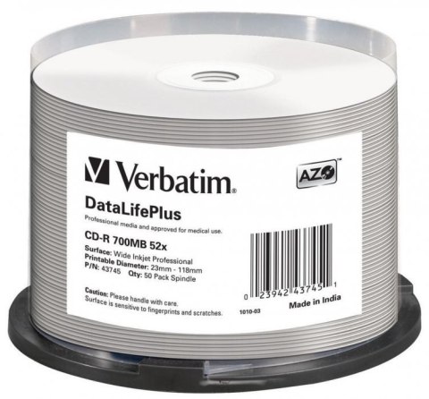 Płyta VERBATIM CD-R 700MB 52X AZO PRINTABLE CAKE (50) PRO 43745