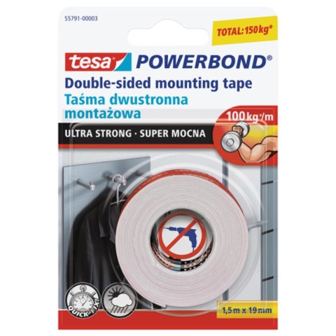 Taśma montażowa dwustronna 55791-00003-01 Powerband 1.5mx19mm Super mocna