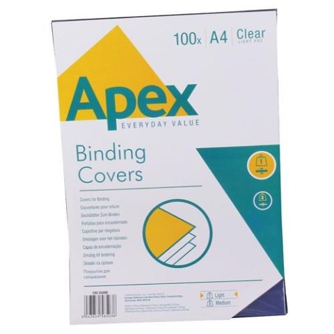 APEX okładki do bindowania PVC (przezroczyste) A4 op. 100szt. 6500001 FELLOWES