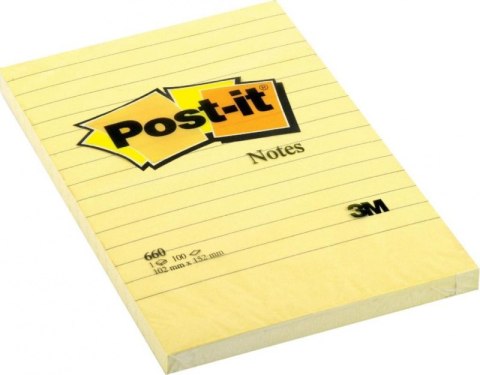 Bloczek samoprzylepny POST-IT w linię (660), 102x152mm, 1x100 kart., żółty