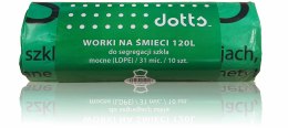 Worki na śmieci 120l 10szt., DOTTS, do segregacji szkła, NADRUK, mocne (LDPE), 31mic., zielone