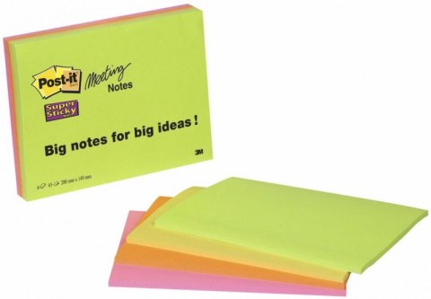 Bloczek samoprzylepny POST-IT_ Super Sticky (6845-SSP), 200x149mm, 4x45 kart., mix kolorów