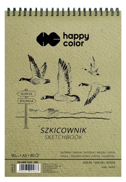 Szkicownik na spirali PTAKI A5, biały, 80 ark, 90g, Happy Color HA 3809 1520-P80