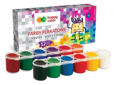 Farba plakatowa tempera, 12 kol x 25ml, Happy color HA 3310 0025-K12