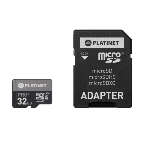 Karta pamięci Micro SDhc + adapter 32GB class10 UIII 90MB/s Platinet PMMSD32UIII