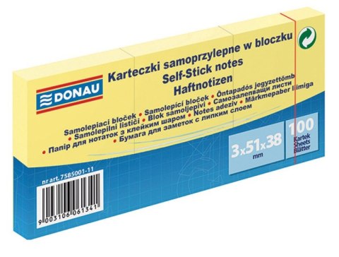 Bloczek samoprzylepne 3szt x 100 karteczek jasnożółte 51*38 7585001/1 DONAU