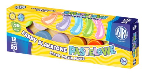 Farby plakatowe pastelowe Astra 12 kolorów - 20 ml, 301118001