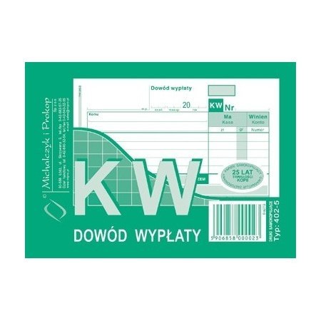 402-5 KW Dowód Wypłaty, A6 80 kartek, MICHALCZYK&PROKOP