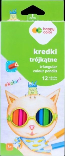Kredki drewniane, szkolne, trójkątne, 12 kol. KOLOR2, Happy Color