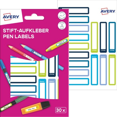 Naklejki na przybory do pisania; 50 x 10 mm , 30 naklejek.; zielone / niebieskie ramki, Avery RESMI30G
