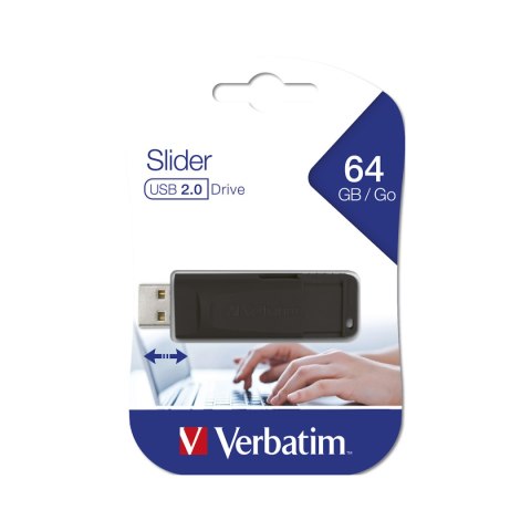 Pamięć Pendrive VERBATIM 64GB USB 2.0 SLIDER czarny PINSTRIPE 98698
