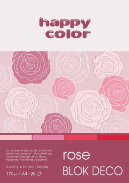 Blok Deco Rose A4, 170g, 20 ark, 4 kol. tonacja różowo-czerwona, Happy Color HA 3717 2030-062