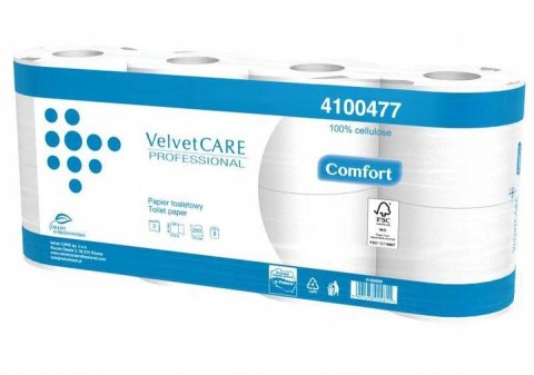 Papier toaletowy celuloza, 2 warstwy, biały, 27,5m - 250 listków (8szt) VELVET PROFESSIONAL Comfort 4100477