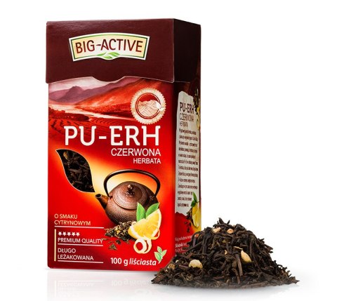 Herbata BIG-ACTIVE PU-ERH czerwona liściasta o smaku cytrynowym 100g