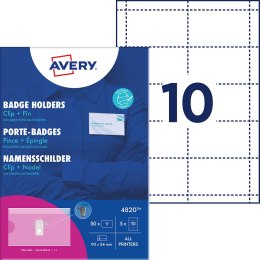 Holdery na identyfikatory z klipsem i agrafką; zestaw identyfikatorów 54 x 90 mm, 50 szt. etui na identyfikatory + 50 wkładów do