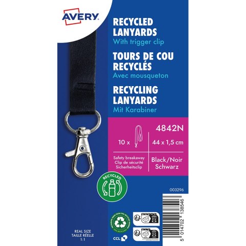 Smycze z recyklingowanego PET, 10 szt.; 15 x 440 mm; czarne, 4842N