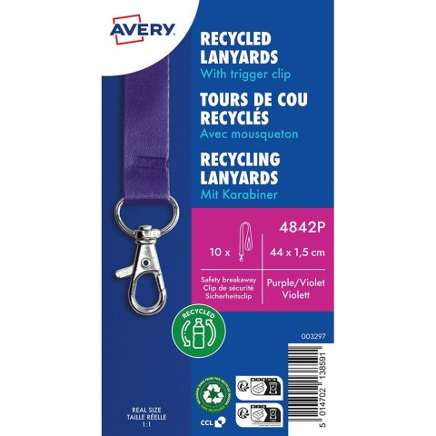 Smycze z recyklingowanego PET, 10 szt.; 15 x 440 mm; fioletowe, 4842P