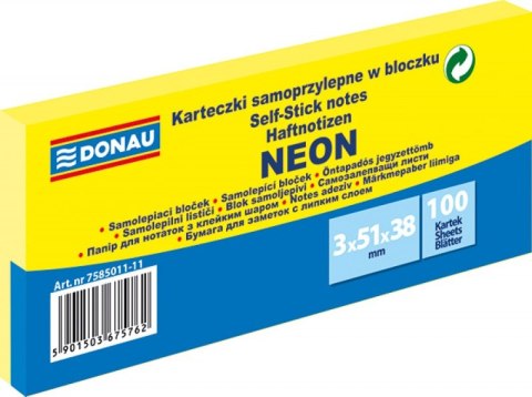 Bloczek samop.38x51mm 3x100k neon żółty DONAU 7585011-11