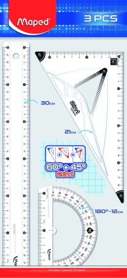 Zestaw START maxi 3 elementy linijka ekierka kątomierz 30 cm Maped 897121