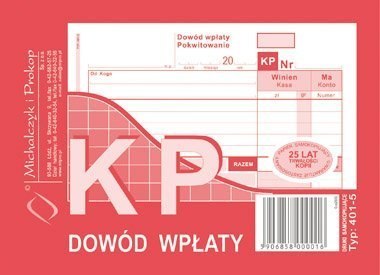 401-5 KP Dowód Wpłaty A6 80 kartek MICHALCZYK I PROKOP