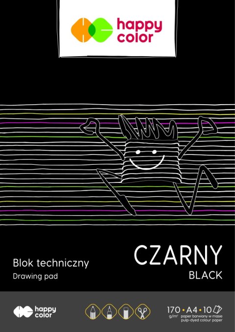 Blok techniczny czarny A4, 170g, 10 ark, Happy Color HA 3717 2030-9