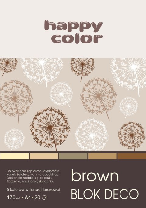 Blok Deco Brown A4, 170g, 20 ark, 5 kol. tonacja brązowa, Happy Color HA 3717 2030-072