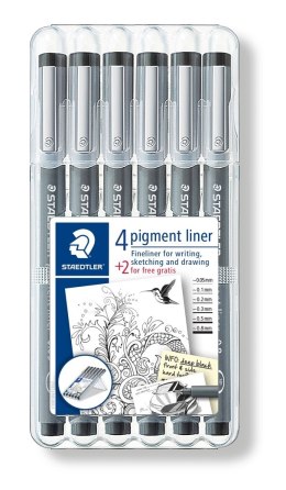 Pisak z atramentem pigmentowym, 6 szt., czarny, Staedtler S 308 SB6P